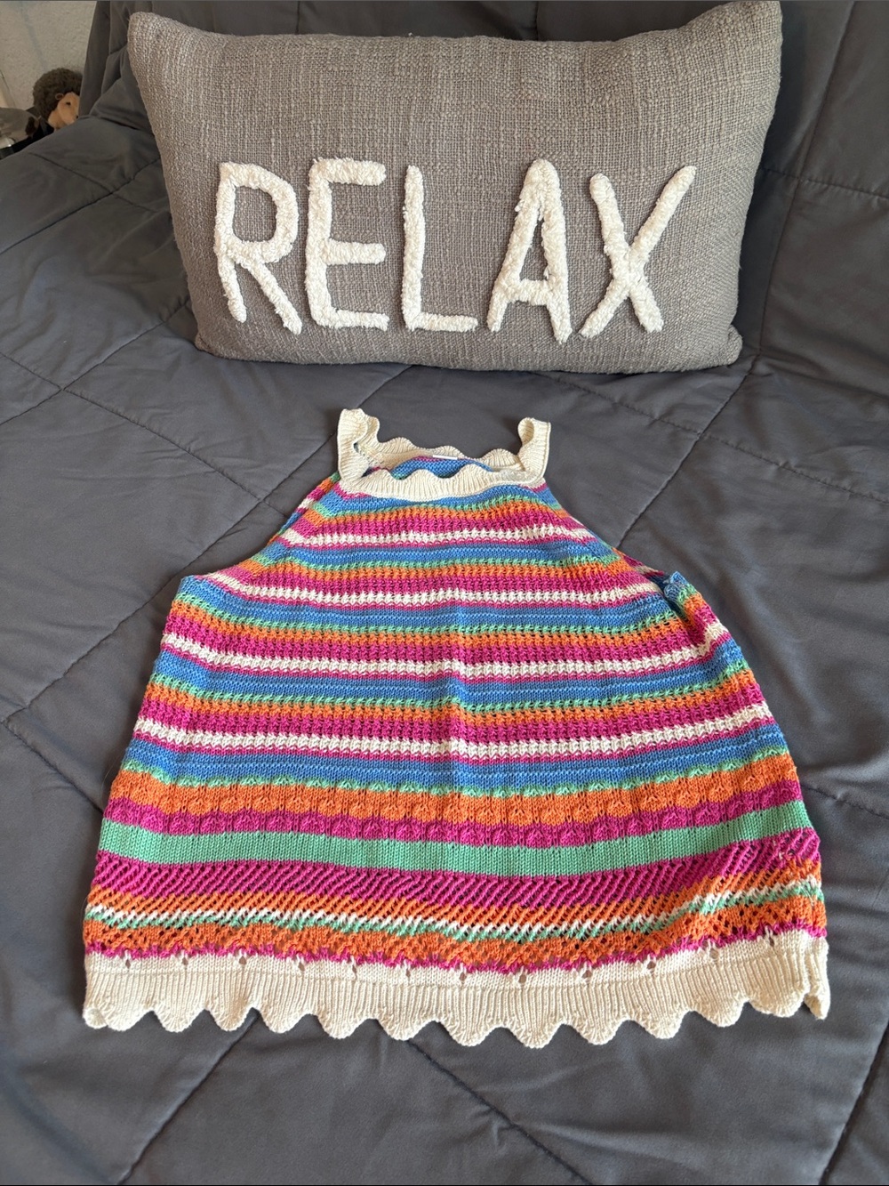 Striped Multi-Color Knit Halter Top Tank Scalloped Edges New Old Navy XXL XS 14